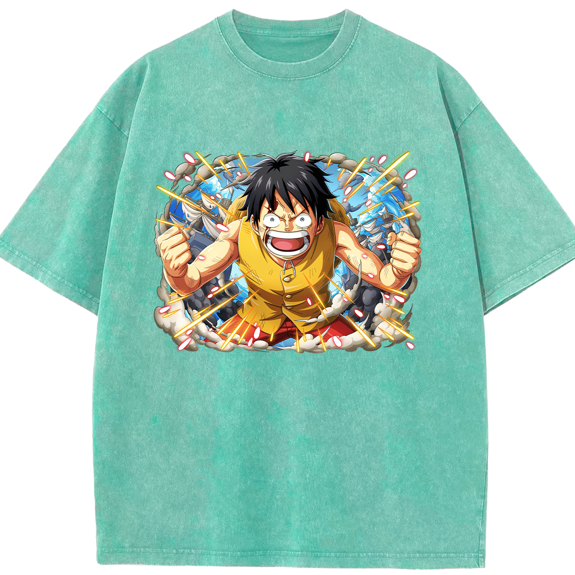 ワンピース モンキー・D・ルフィ ONE PIECE Monkey D. Luffy 綿100% ヴィンテージ風 半袖Tシャツ（フロントプリント）